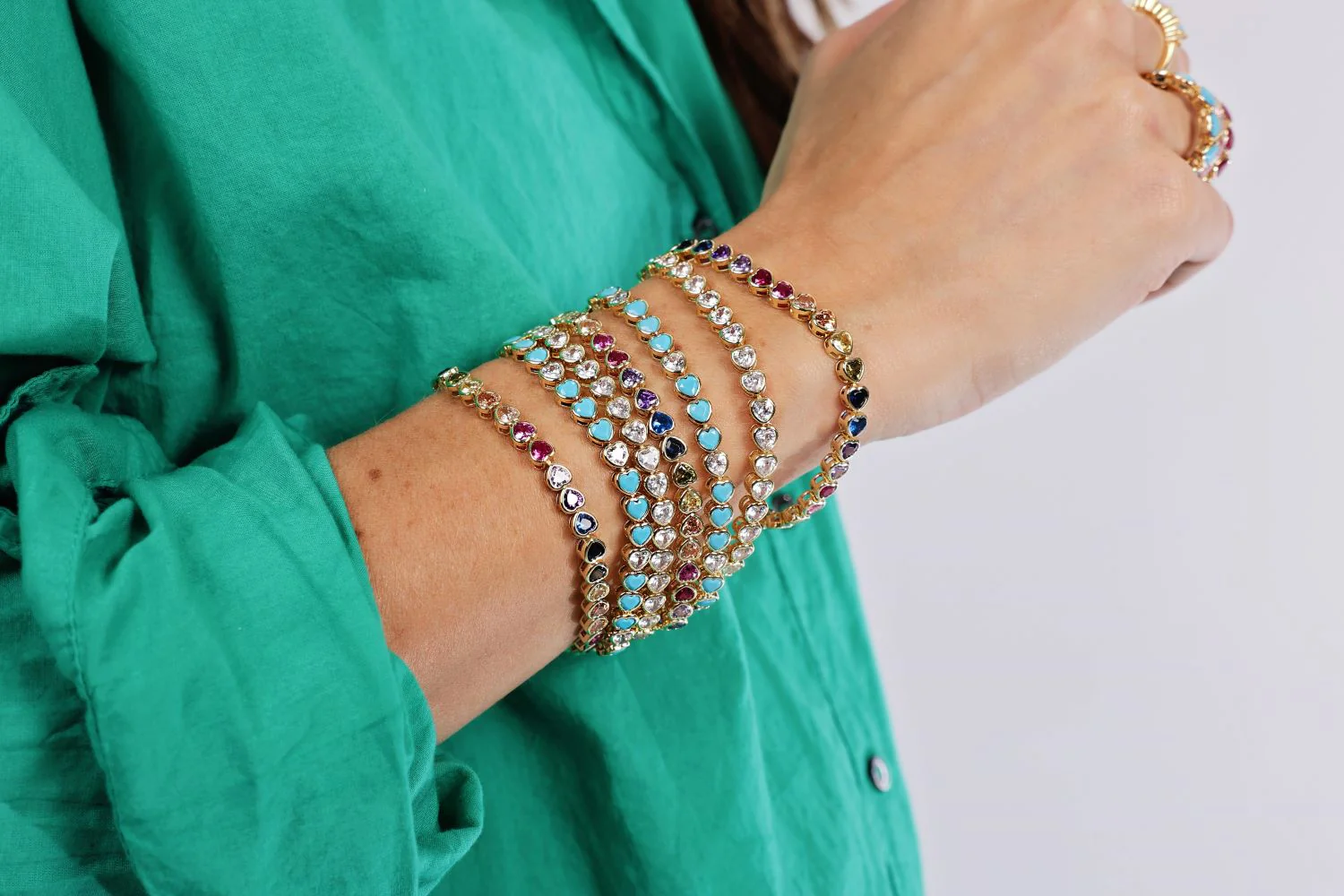 Bezel Heart Turquoise Tennis Bracelet - Image 3